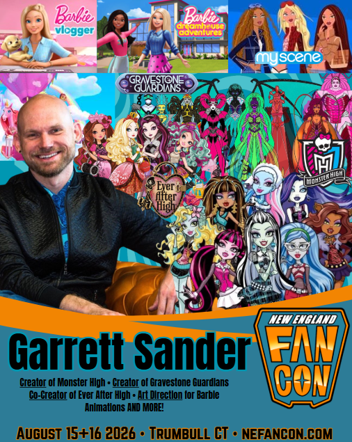 image of Garrett Sander with backdrop of works